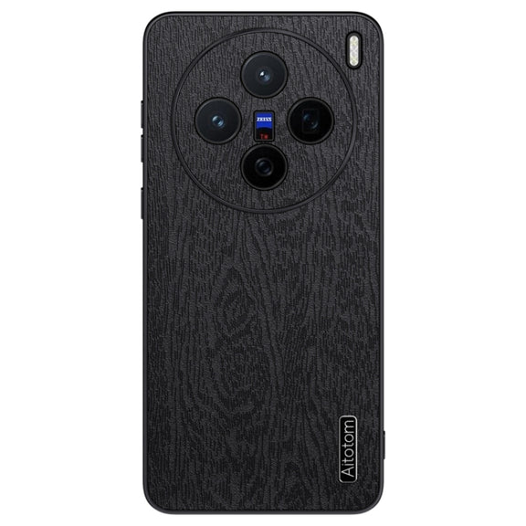 For vivo X200 Tree Bark Leather Shockproof Phone Case(Black)