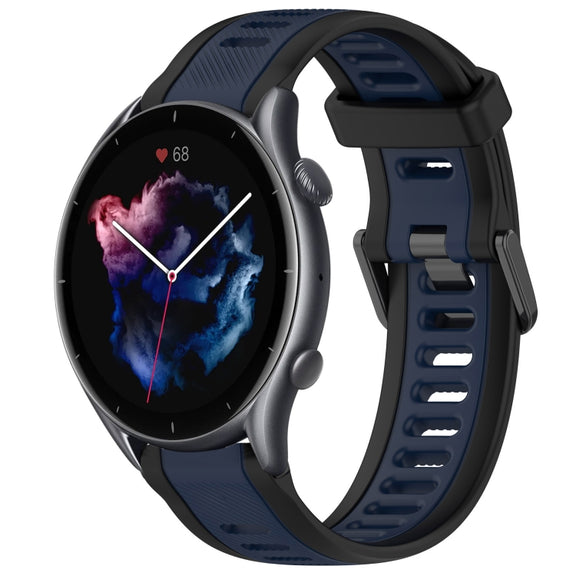 For Amazfit GTR 3 Pro 22mm Two-Color Textured Silicone Watch Band(Midnight Blue+Black)