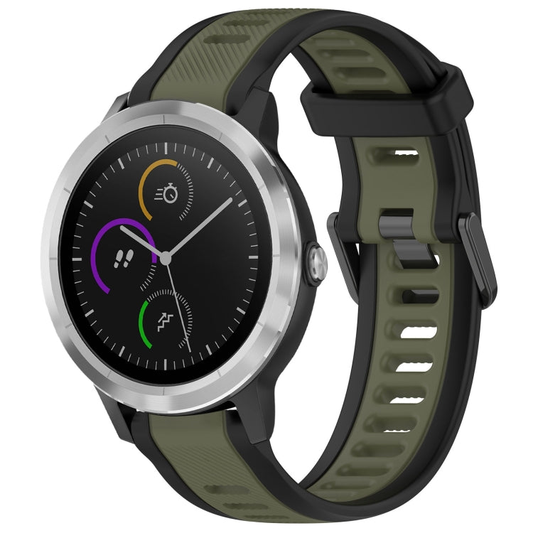 For Garmin Vivoactive 3 20mm Two Color Textured Silicone Watch Band(Green+Black)