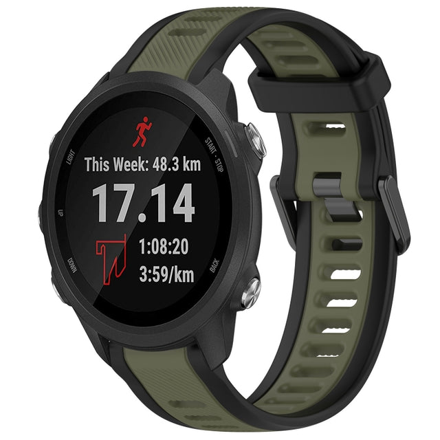 For Garmin Forerunner 245 / 245 Music 20mm Two Color Textured Silicone Watch Band(Green+Black)