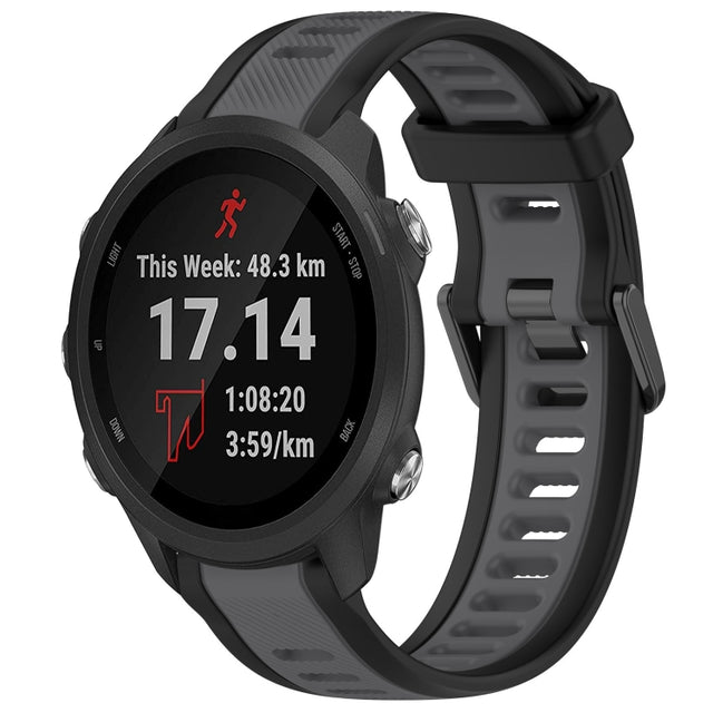 For Garmin Forerunner 245 / 245 Music 20mm Two Color Textured Silicone Watch Band(Grey+Black)