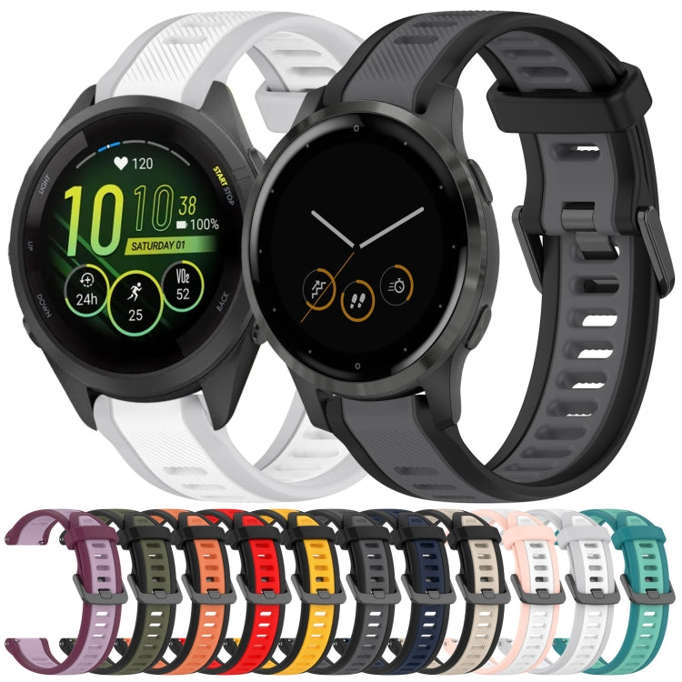 For Garmin Vivoactive 4S 18mm Two Color Textured Silicone Watch Band(Starlight + Black)