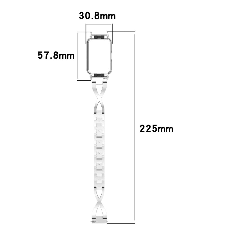 For Samsung Galaxy Fit 3 X Shaped Dual Row Diamond Metal Frame Watch Band(Rose Gold)