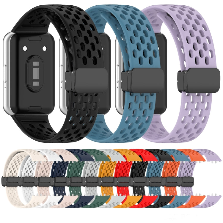 For Samsung Galaxy Fit 3 Hole Style Magnetic Folding Buckle Silicone Watch Band(Pink)