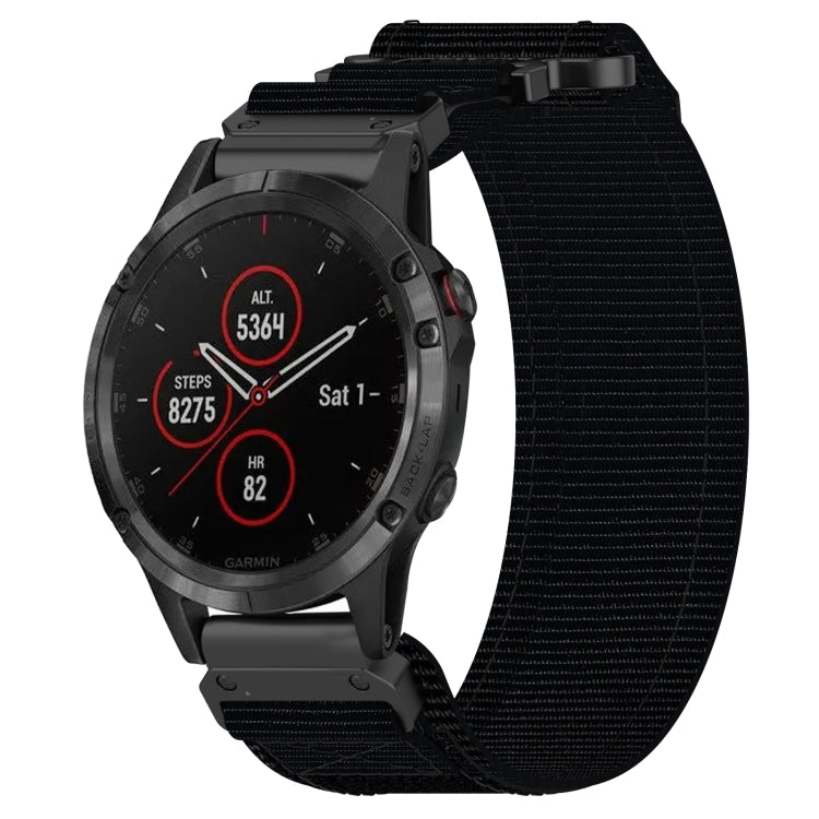For Garmin Fenix 5 22mm Nylon Hook And Loop Fastener Watch Band(Black)