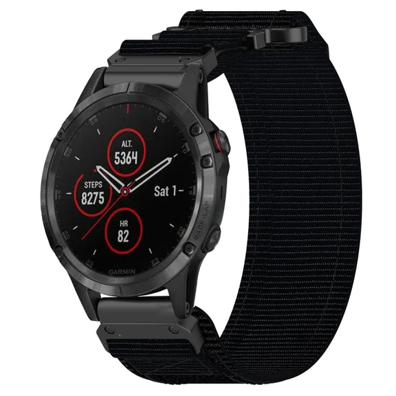 For Garmin Fenix 5 22mm Nylon Hook And Loop Fastener Watch Band(Black)