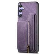 For Samsung Galaxy S25 5G Retro Leather Zipper Wallet Back Phone Case(Purple)