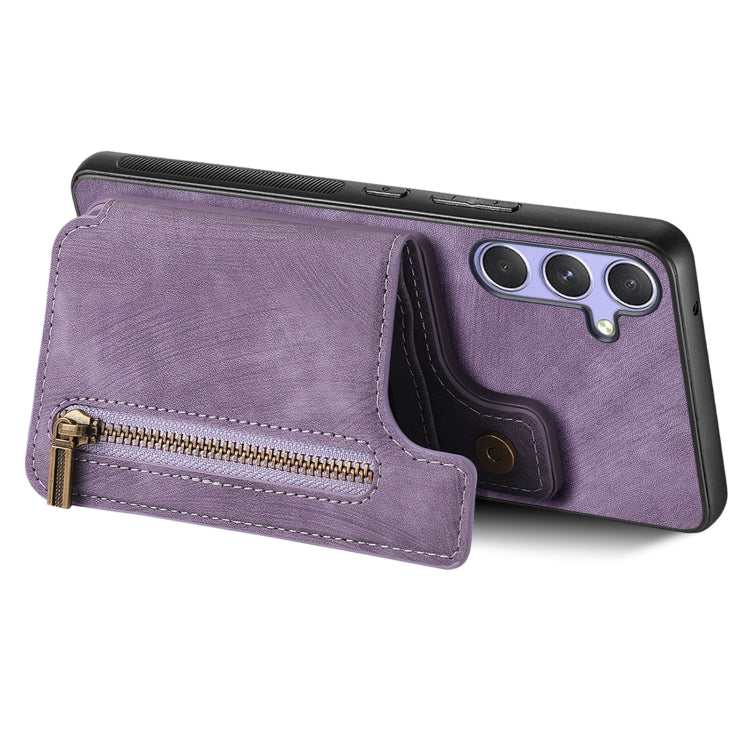 For Samsung Galaxy S25 Ultra 5G Retro Leather Zipper Wallet Back Phone Case(Purple)