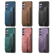 For Samsung Galaxy S25 5G Retro Leather Zipper Wallet Back Phone Case(Pink)