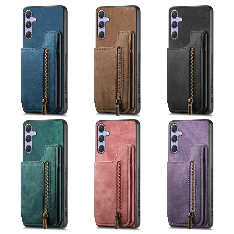 For Samsung Galaxy S25 Ultra 5G Retro Leather Zipper Wallet Back Phone Case(Purple)