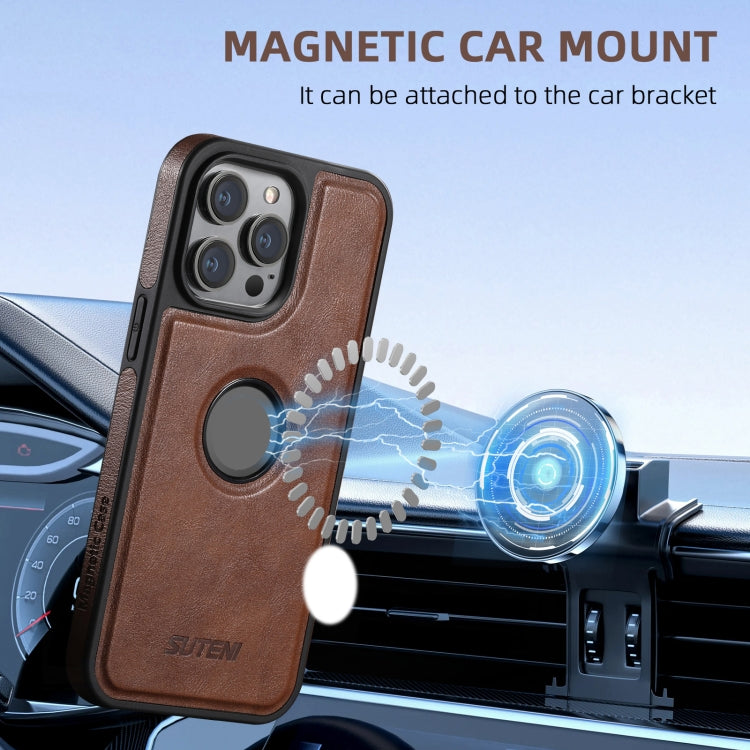 For iPhone 16 Suteni G1 Magsafe Leather Back Phone Case(Blue)