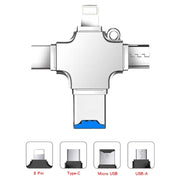 4 in 1 USB-C / Type-C  USB 2.0 + Micro USB + 8 Pin Adapter TF Card Reader, Memory Card:32GB(Sliver)