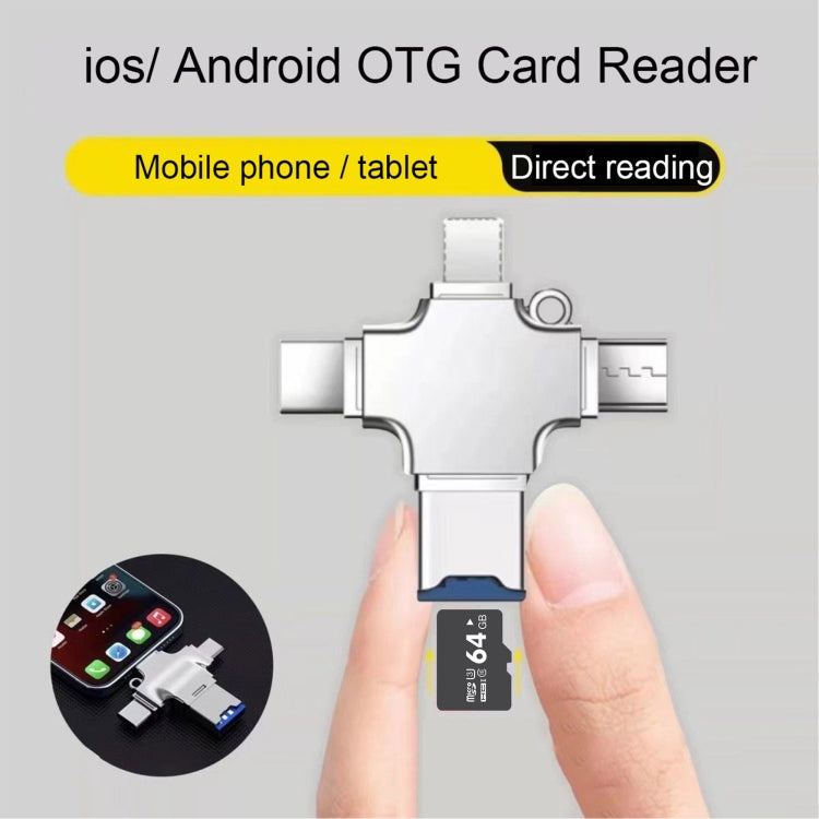 4 in 1 USB-C / Type-C  USB 2.0 + Micro USB + 8 Pin Adapter TF Card Reader, Memory Card:32GB(Sliver)