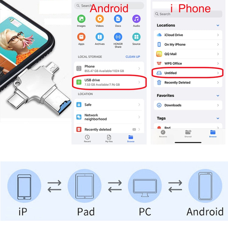 4 in 1 USB-C / Type-C  USB 2.0 + Micro USB + 8 Pin Adapter TF Card Reader, Memory Card:16GB(Sliver)