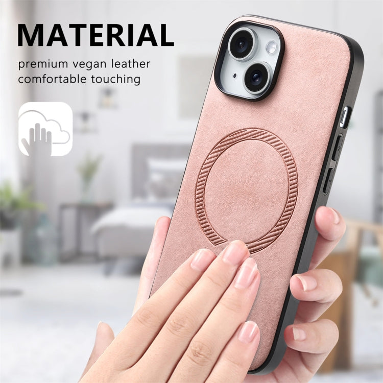 For iPhone 16 Pro Max Solid Color Retro Magsafe PU Back Cover Phone Case(Pink)