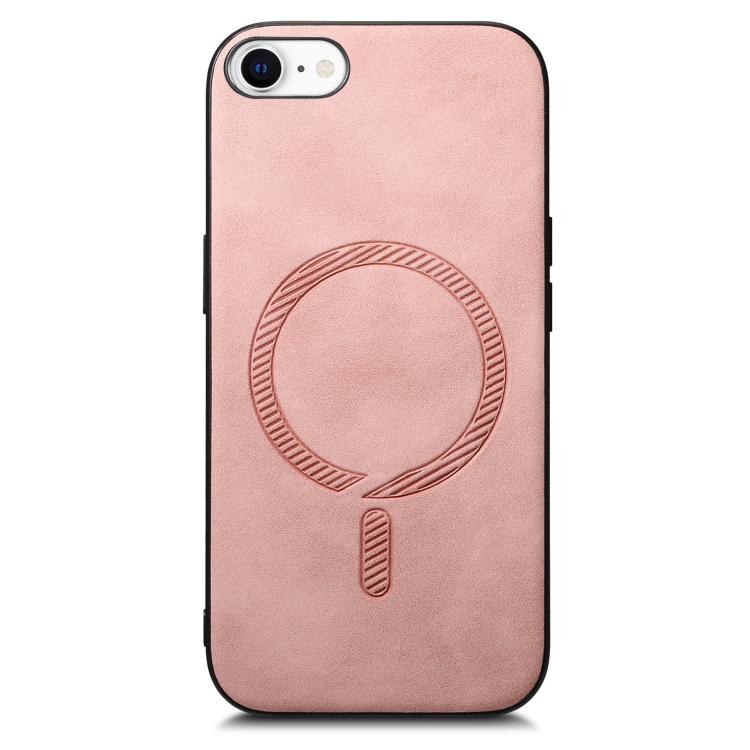 For iPhone 16e Solid Color Retro Magsafe PU Back Cover Phone Case(Pink)