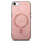 For iPhone 16e Solid Color Retro Magsafe PU Back Cover Phone Case(Pink)