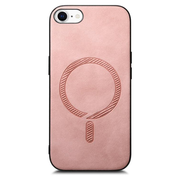 For iPhone 16e Solid Color Retro Magsafe PU Back Cover Phone Case(Pink)