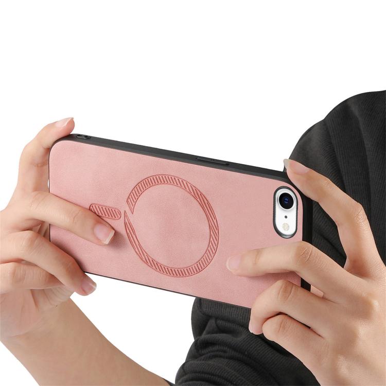 For iPhone 16e Solid Color Retro Magsafe PU Back Cover Phone Case(Pink)