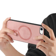 For iPhone 16e Solid Color Retro Magsafe PU Back Cover Phone Case(Pink)