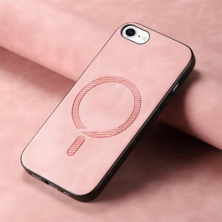 For iPhone 16e Solid Color Retro Magsafe PU Back Cover Phone Case(Pink)