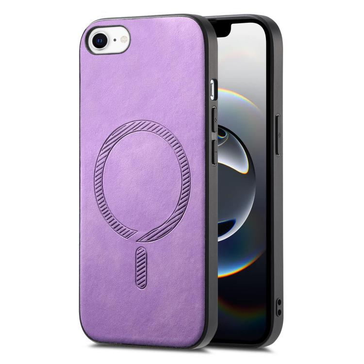 For iPhone 16e Solid Color Retro Magsafe PU Back Cover Phone Case(Purple)