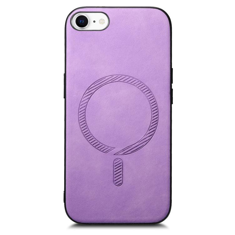 For iPhone 16e Solid Color Retro Magsafe PU Back Cover Phone Case(Purple)