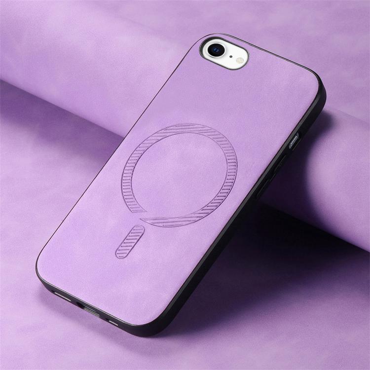 For iPhone 16e Solid Color Retro Magsafe PU Back Cover Phone Case(Purple)