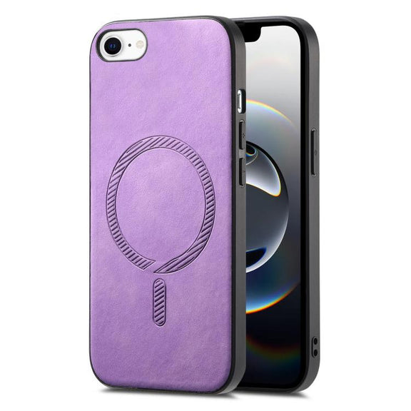 For iPhone 16e Solid Color Retro Magsafe PU Back Cover Phone Case(Purple)