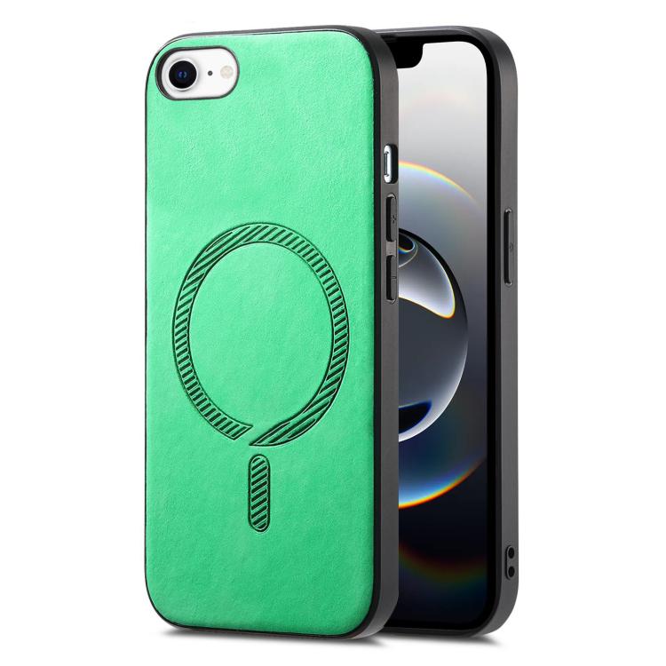 For iPhone 16e Solid Color Retro Magsafe PU Back Cover Phone Case(Green)