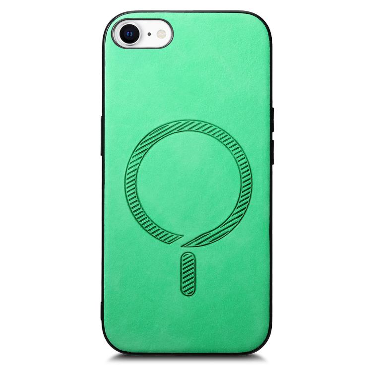 For iPhone 16e Solid Color Retro Magsafe PU Back Cover Phone Case(Green)