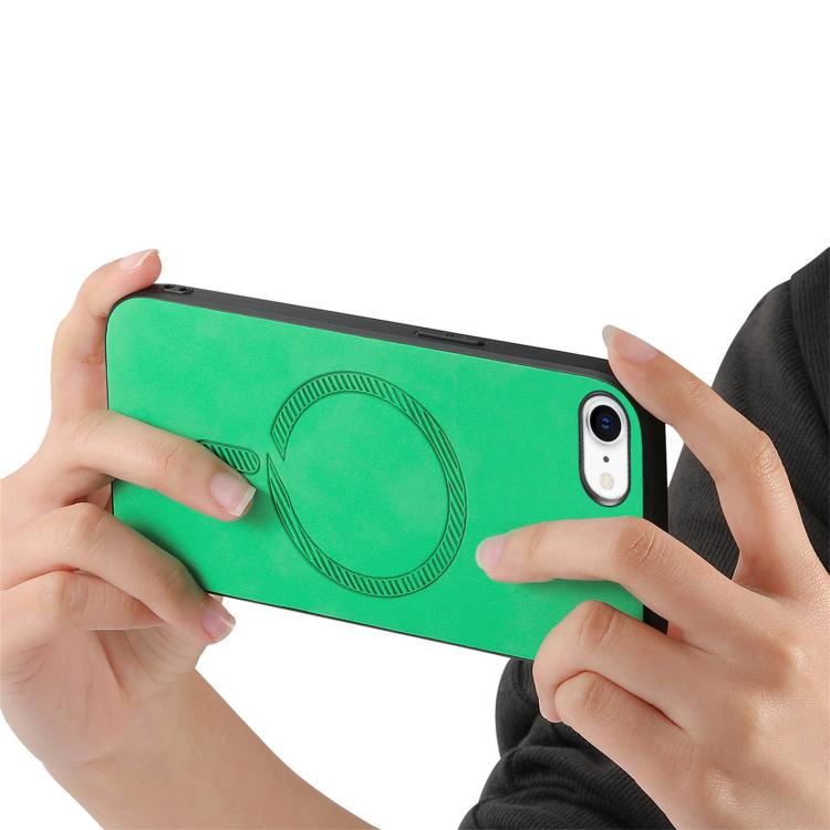 For iPhone 16e Solid Color Retro Magsafe PU Back Cover Phone Case(Green)