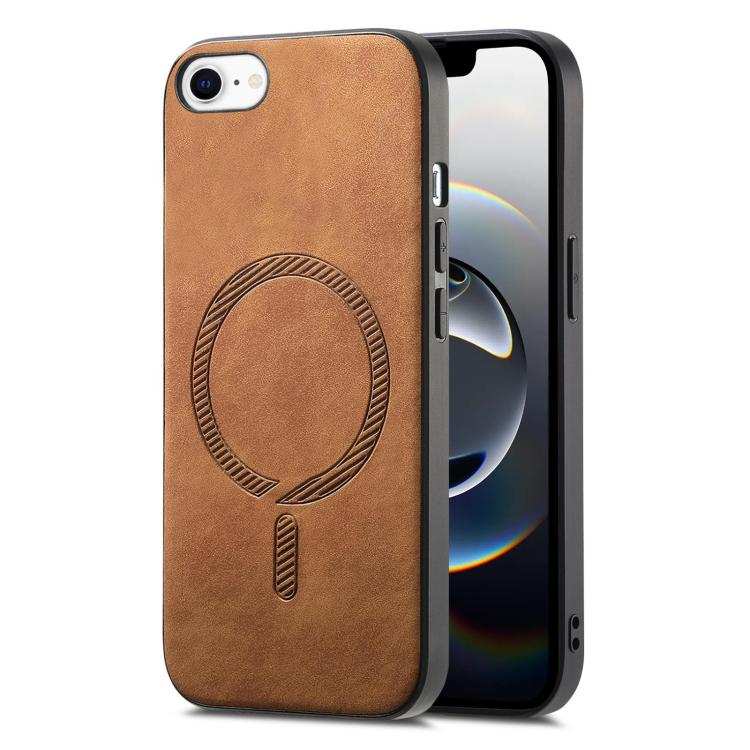 For iPhone 16e Solid Color Retro Magsafe PU Back Cover Phone Case(Brown)