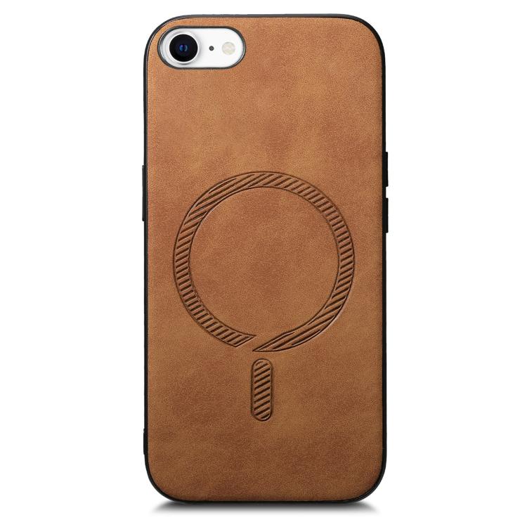 For iPhone 16e Solid Color Retro Magsafe PU Back Cover Phone Case(Brown)