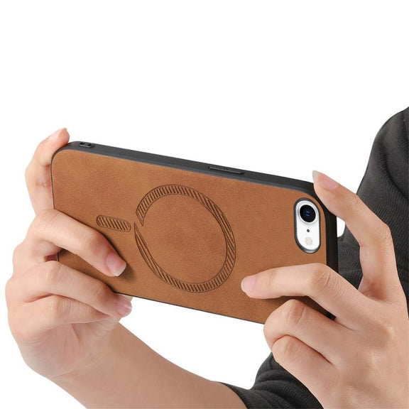 For iPhone 16e Solid Color Retro Magsafe PU Back Cover Phone Case(Brown)