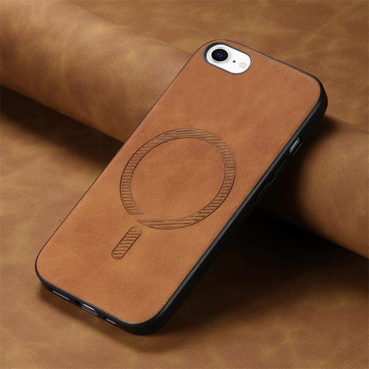 For iPhone 16e Solid Color Retro Magsafe PU Back Cover Phone Case(Brown)