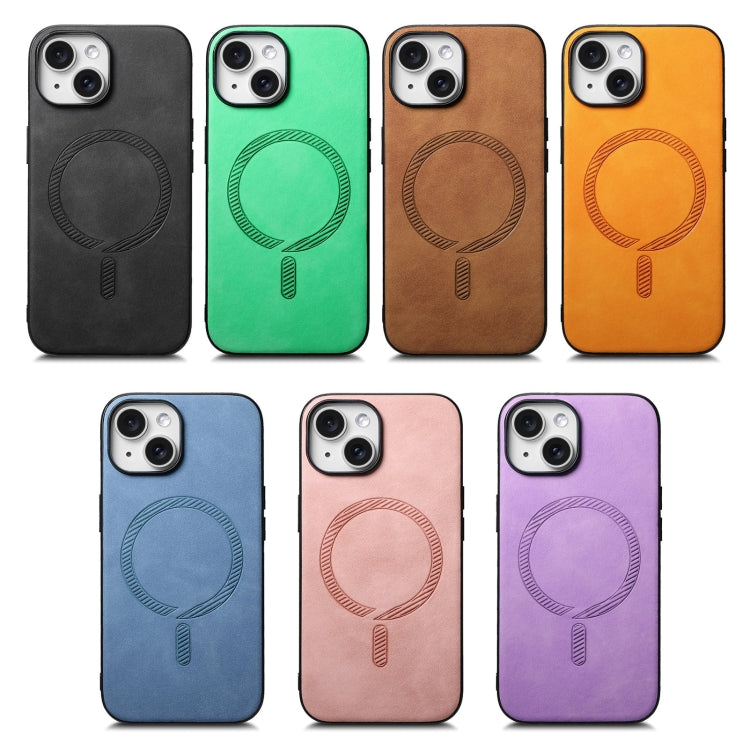 For iPhone 16e Solid Color Retro Magsafe PU Back Cover Phone Case(Yellow)