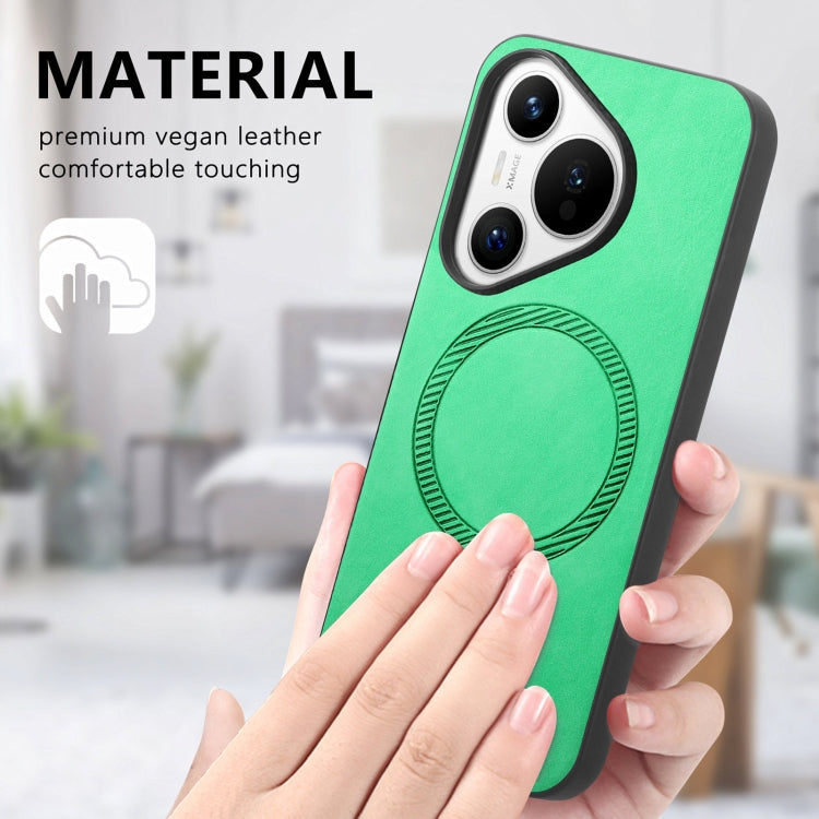 For Huawei  Pura 70 Solid Color Retro Magsafe PU Back Cover Phone Case(Green)