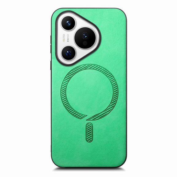 For Huawei  Pura 70 Solid Color Retro Magsafe PU Back Cover Phone Case(Green)