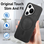 For Huawei  Pura 70 Solid Color Retro Magsafe PU Back Cover Phone Case(Black)