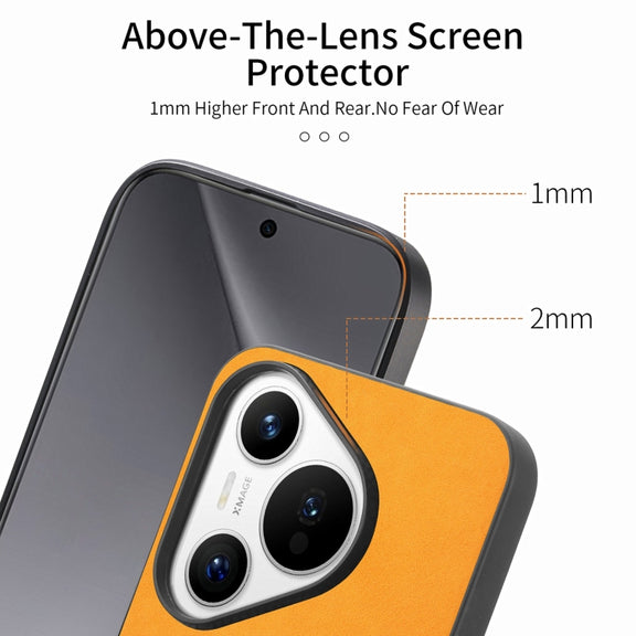 For Huawei  Pura 70 Solid Color Retro Magsafe PU Back Cover Phone Case(Yellow)