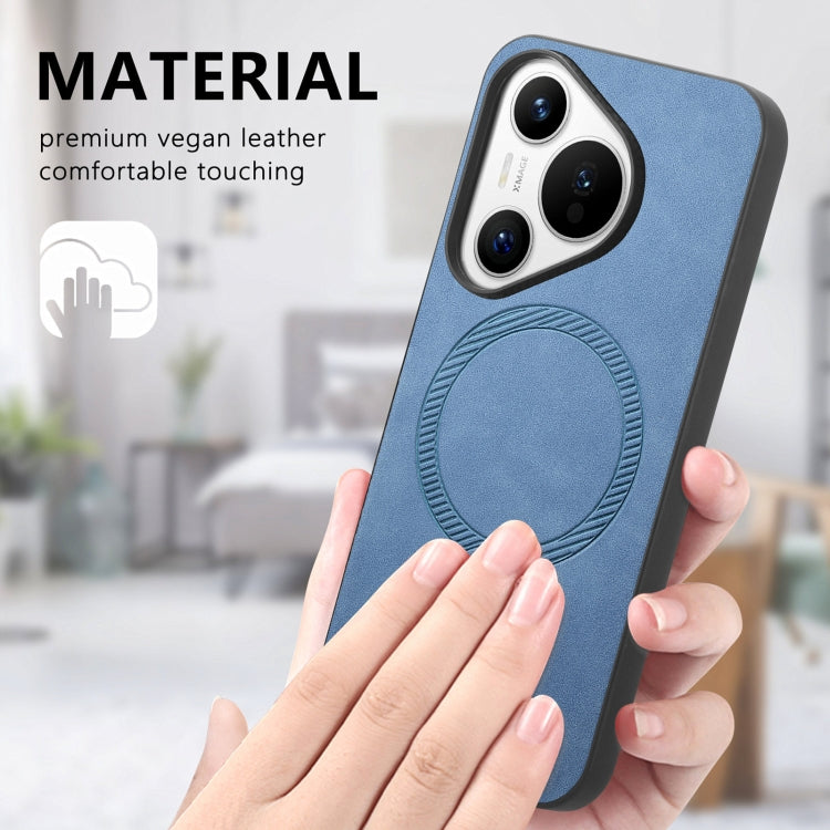 For Huawei  Pura 70 Solid Color Retro Magsafe PU Back Cover Phone Case(Blue)