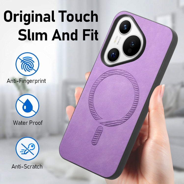 For Huawei Pura 70 Pro Solid Color Retro Magsafe PU Back Cover Phone Case(Purple)