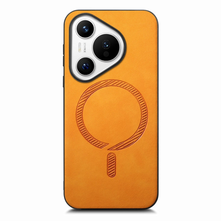 For Huawei Pura 70 Pro Solid Color Retro Magsafe PU Back Cover Phone Case(Yellow)