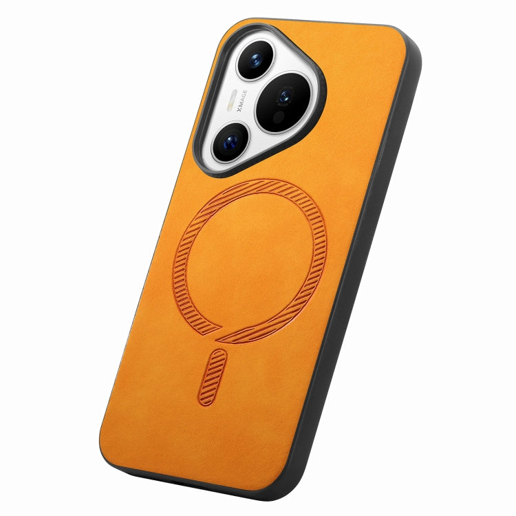 For Huawei Pura 70 Pro Solid Color Retro Magsafe PU Back Cover Phone Case(Yellow)