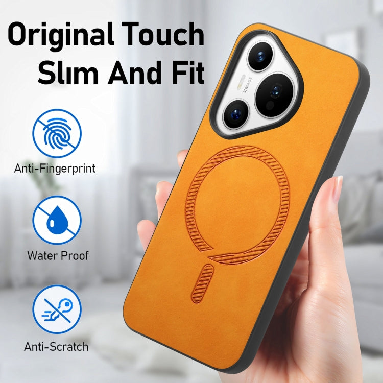 For Huawei Pura 70 Pro Solid Color Retro Magsafe PU Back Cover Phone Case(Yellow)