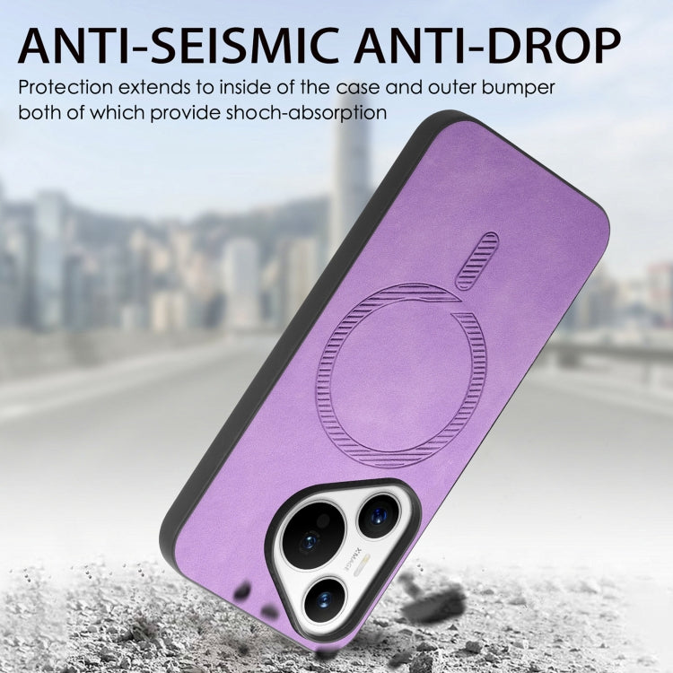 For Huawei Pura 70 Pro+ Solid Color Retro Magsafe PU Back Cover Phone Case(Purple)