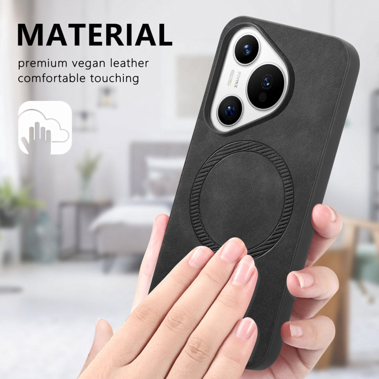 For Huawei Pura 70 Pro+ Solid Color Retro Magsafe PU Back Cover Phone Case(Black)