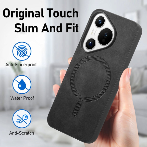 For Huawei Pura 70 Pro+ Solid Color Retro Magsafe PU Back Cover Phone Case(Black)