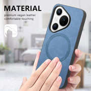 For Huawei Pura 70 Pro+ Solid Color Retro Magsafe PU Back Cover Phone Case(Blue)